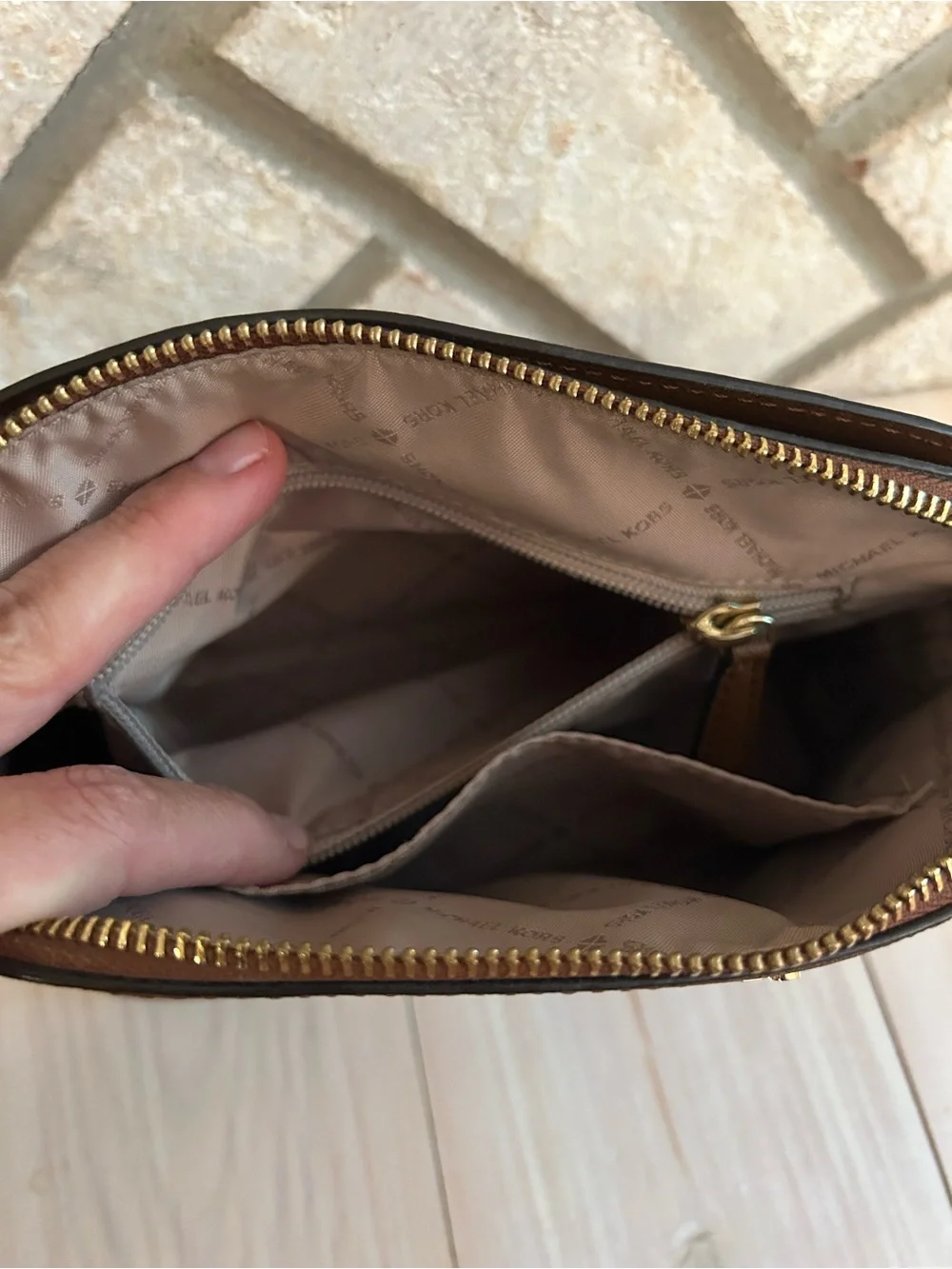 Michael Kors Chestnut Saffiano Leather Dome Crossbody with Gold Hardware